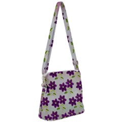 Purple Flower Zipper Messenger Bag