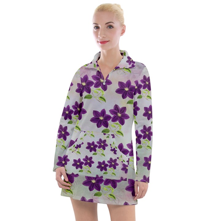 Purple Flower Women s Long Sleeve Casual Dress