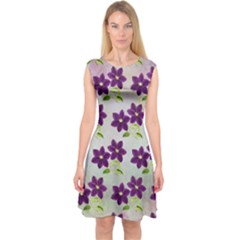 Purple Flower Capsleeve Midi Dress