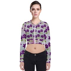 Purple Flower Long Sleeve Zip Up Bomber Jacket by HermanTelo