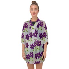 Purple Flower Half Sleeve Chiffon Kimono