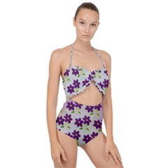 Purple Flower Scallop Top Cut Out Swimsuit by HermanTelo