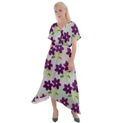 Purple Flower Cross Front Sharkbite Hem Maxi Dress by HermanTelo