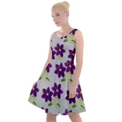 Purple Flower Knee Length Skater Dress