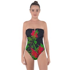 Dark Pop Art Floral Poster Tie Back One Piece Swimsuit by dflcprintsclothing