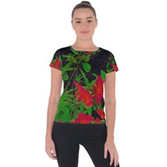 Dark Pop Art Floral Poster Short Sleeve Sports Top  by dflcprintsclothing