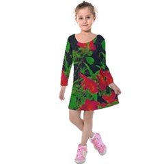 Dark Pop Art Floral Poster Kids  Long Sleeve Velvet Dress by dflcprintsclothing