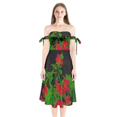 Dark Pop Art Floral Poster Shoulder Tie Bardot Midi Dress by dflcprintsclothing