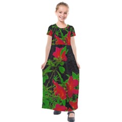 Dark Pop Art Floral Poster Kids  Short Sleeve Maxi Dress by dflcprintsclothing