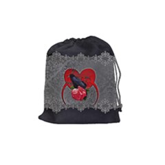 Wonderful Crow On A Heart Drawstring Pouch (Medium)