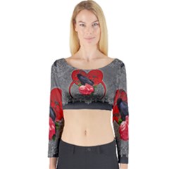 Wonderful Crow On A Heart Long Sleeve Crop Top