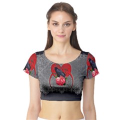 Wonderful Crow On A Heart Short Sleeve Crop Top by FantasyWorld7
