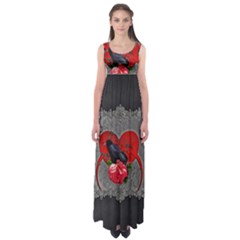 Wonderful Crow On A Heart Empire Waist Maxi Dress