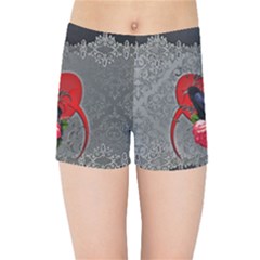 Wonderful Crow On A Heart Kids  Sports Shorts