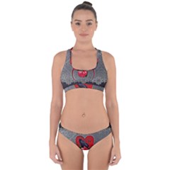 Wonderful Crow On A Heart Cross Back Hipster Bikini Set