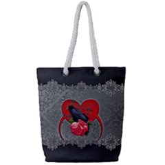 Wonderful Crow On A Heart Full Print Rope Handle Tote (Small)