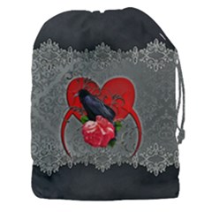 Wonderful Crow On A Heart Drawstring Pouch (3XL)