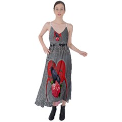 Wonderful Crow On A Heart Tie Back Maxi Dress