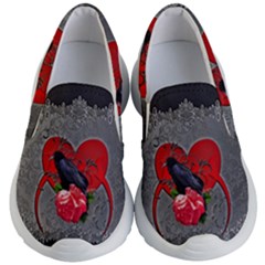 Wonderful Crow On A Heart Kids Lightweight Slip Ons by FantasyWorld7