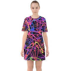 Abstrait Neon Colors Sixties Short Sleeve Mini Dress by kcreatif