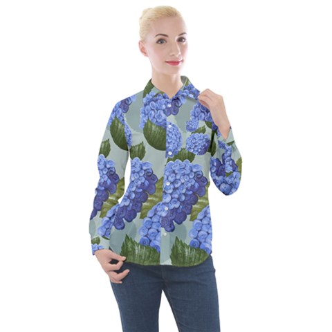Hydrangea  Women s Long Sleeve Pocket Shirt by Sobalvarro