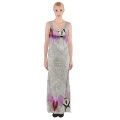 Orchidées Fleurs Abstrait Thigh Split Maxi Dress