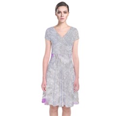 Orchidées Fleurs Abstrait Short Sleeve Front Wrap Dress