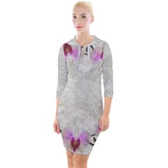 Orchidées Fleurs Abstrait Quarter Sleeve Hood Bodycon Dress