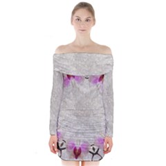 Orchidées Fleurs Abstrait Long Sleeve Off Shoulder Dress