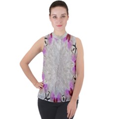 Orchidées Fleurs Abstrait Mock Neck Chiffon Sleeveless Top