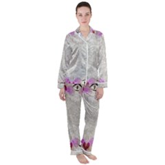 Orchidées Fleurs Abstrait Satin Long Sleeve Pyjamas Set