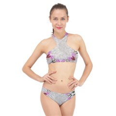 Orchidées Fleurs Abstrait High Neck Bikini Set