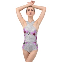 Orchidées Fleurs Abstrait Cross Front Low Back Swimsuit