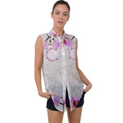 Orchidées Fleurs Abstrait Sleeveless Chiffon Button Shirt