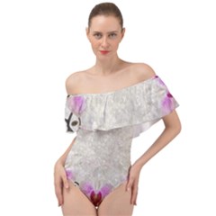 Orchidées Fleurs Abstrait Off Shoulder Velour Bodysuit 