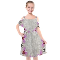 Orchidées Fleurs Abstrait Kids  Cut Out Shoulders Chiffon Dress