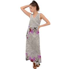 Orchidées Fleurs Abstrait V-Neck Chiffon Maxi Dress