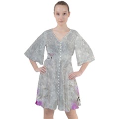 Orchidées Fleurs Abstrait Boho Button Up Dress