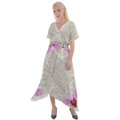 Orchidées Fleurs Abstrait Cross Front Sharkbite Hem Maxi Dress