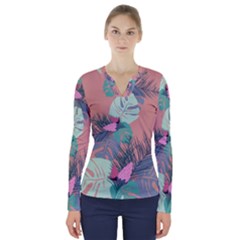 Leaves V-neck Long Sleeve Top by Sobalvarro