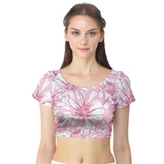 Pink Flowers Short Sleeve Crop Top by Sobalvarro