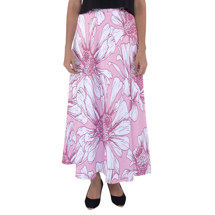 Pink flowers Flared Maxi Skirt