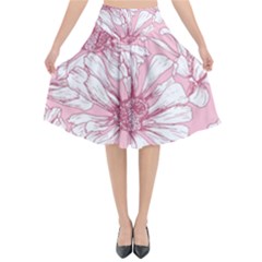 Pink Flowers Flared Midi Skirt by Sobalvarro