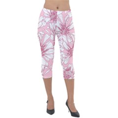 Pink Flowers Lightweight Velour Capri Leggings  by Sobalvarro