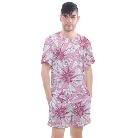 Pink Flowers Men s Mesh Tee And Shorts Set by Sobalvarro