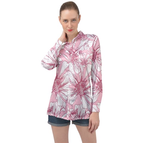 Pink Flowers Long Sleeve Satin Shirt by Sobalvarro