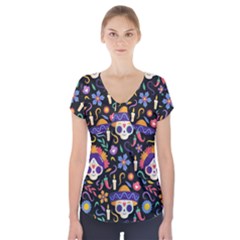 Dia De Los Muertos Short Sleeve Front Detail Top by Sobalvarro