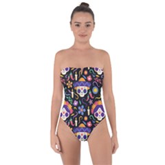 Dia De Los Muertos Tie Back One Piece Swimsuit by Sobalvarro