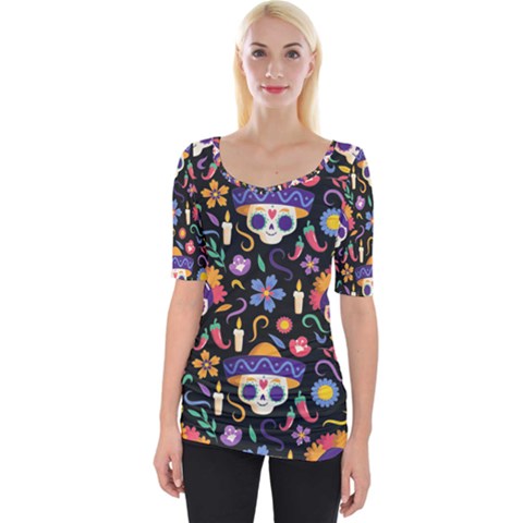 Dia De Los Muertos Wide Neckline Tee by Sobalvarro