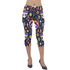 Dia De Los Muertos Lightweight Velour Capri Leggings  by Sobalvarro